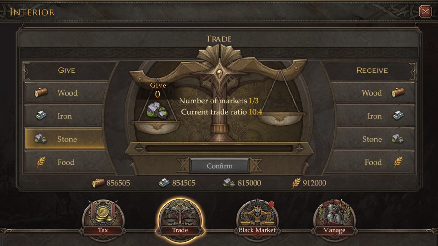Redesigned trade screen — a balance-scale give-and-receive interface with clear trade ratio.